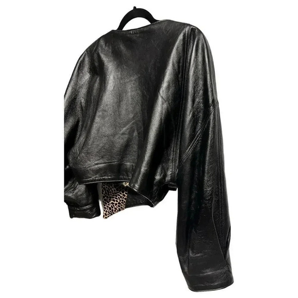 Giovinezza Moda Rocco D’Amelio BLACK LEATHER 80s Jacket Leopard Calf Hair Size M - Picture 9 of 12